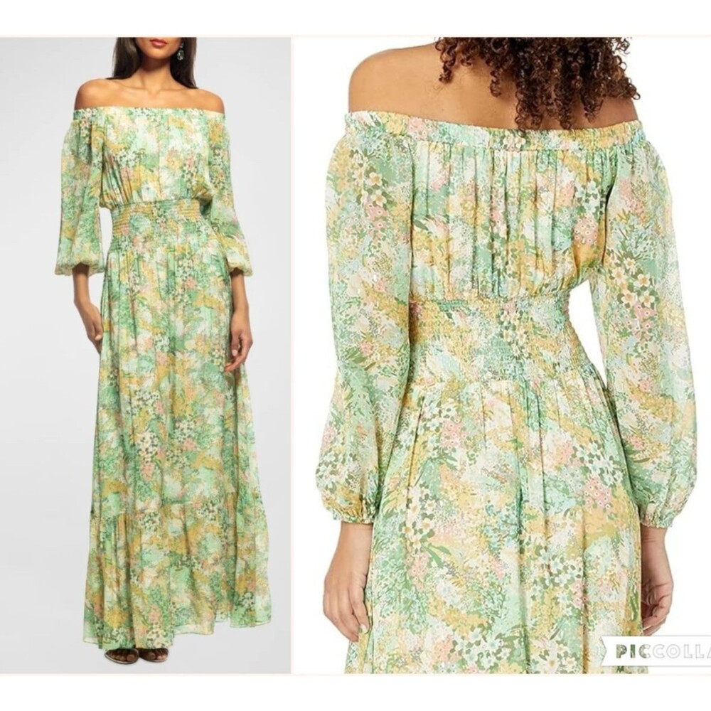 Shoshanna Midnight Women's 4 Smocked Off-Shoulder Floral Print Maxi Dress